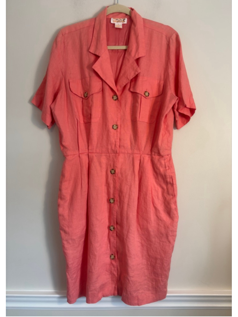 Vtg 80s Brooks Brothers Coral Linen Button Front Shirt Dress Size 12 Career